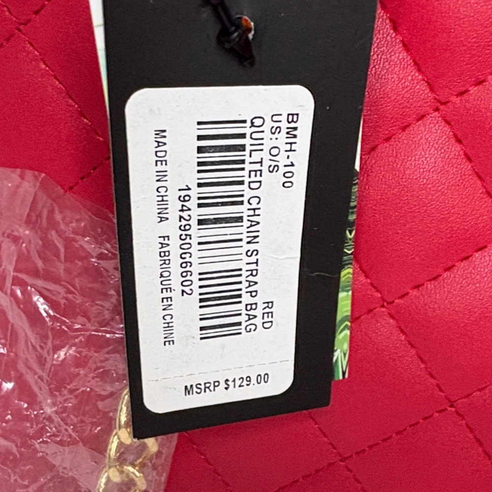 Badgley Mischa Red Quilted Tote with Gold Accents & Mini White Purse Charm - Picture 2 of 9